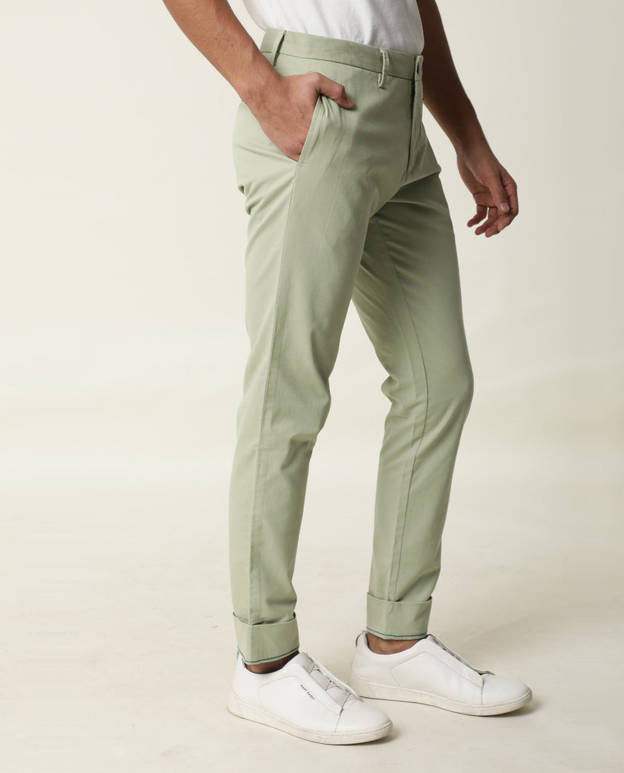 Rare Rabbit Men's Clovey Green Cotton Plain Slim Fit Trouser
