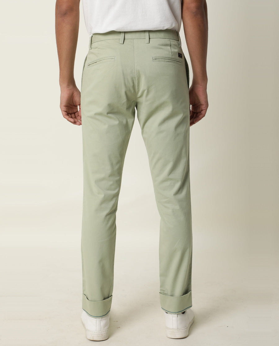 Rare Rabbit Men's Clovey Green Cotton Plain Slim Fit Trouser