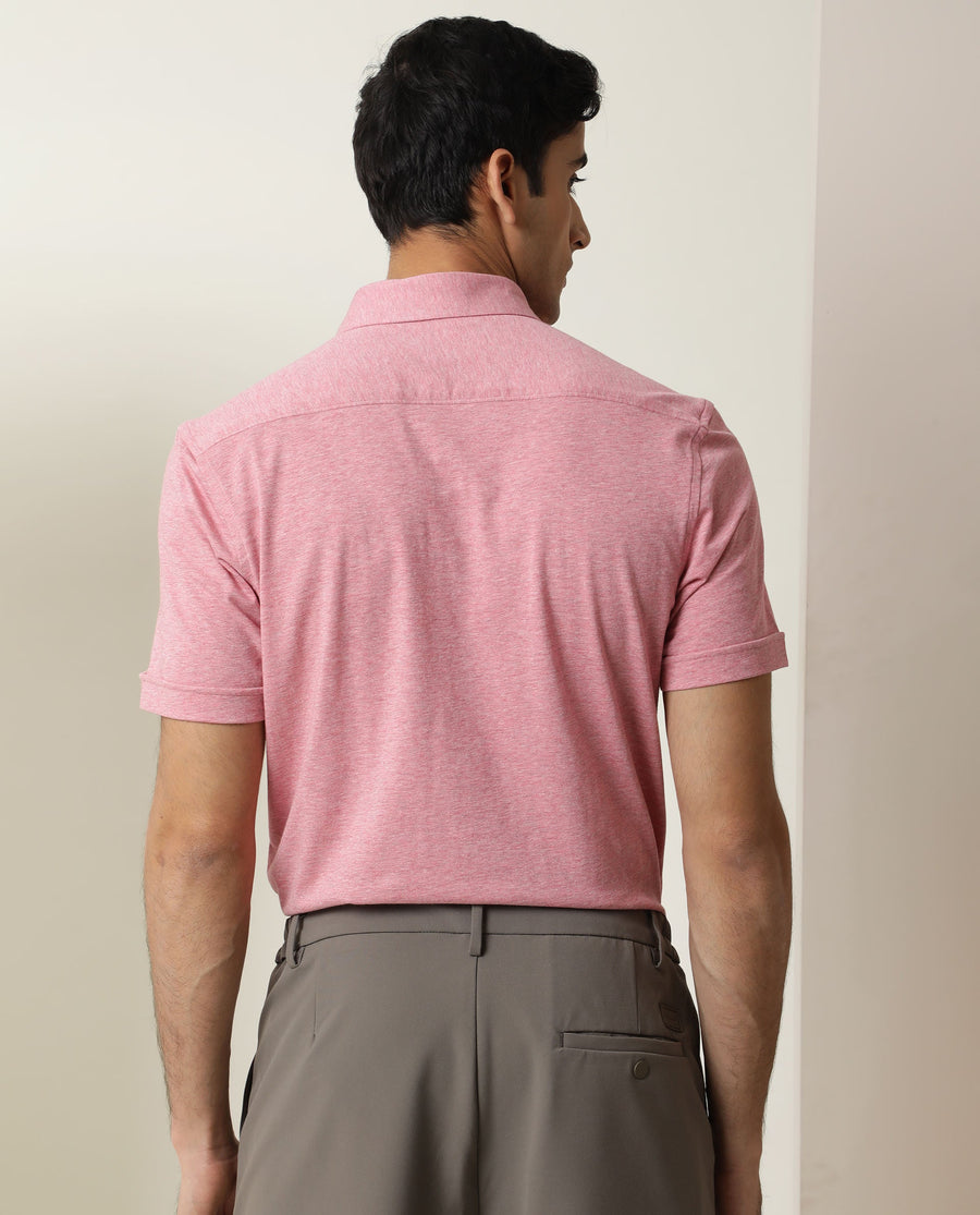 Rare Rabbit Men's Miraj Pink Cotton Plain Regular Fit Half Sleeve Collared Shirt