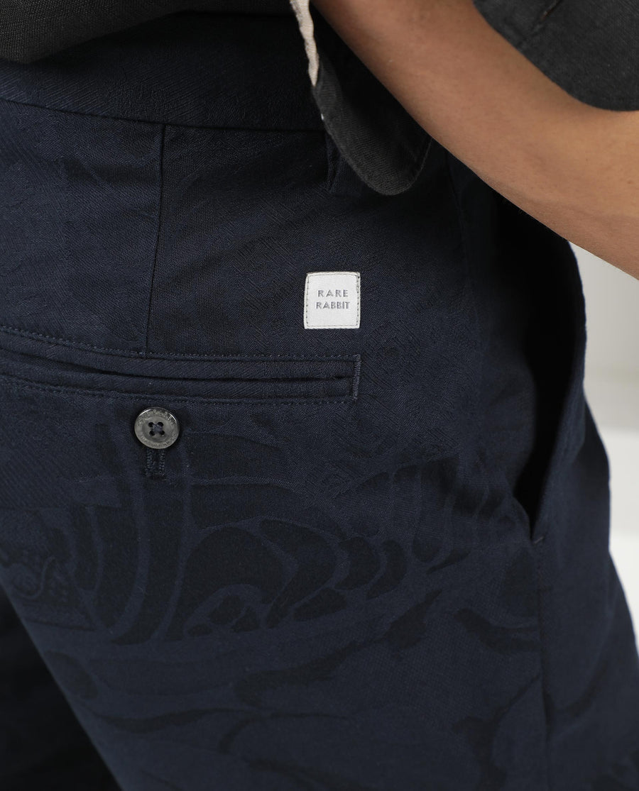 Rare Rabbit Men's Jaky Navy Cotton Jacquard Regular Fit Shorts