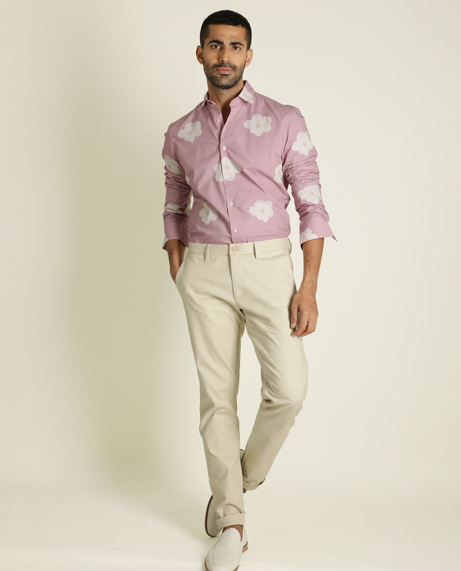 Rare Rabbit Men's Cromer Purple Cotton Floral Print Regular Fit Full Sleeve Collared Shirt