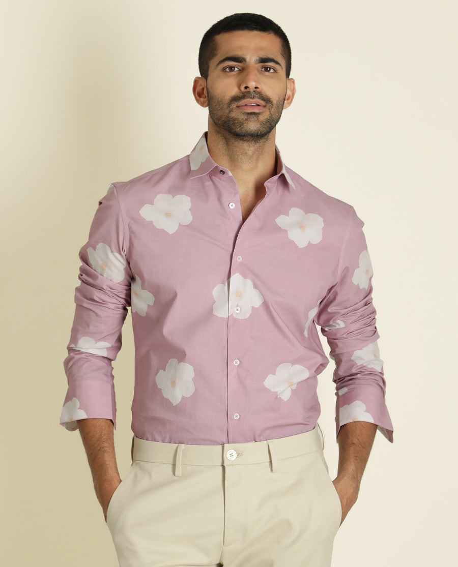 Rare Rabbit Men's Cromer Purple Cotton Floral Print Regular Fit Full Sleeve Collared Shirt