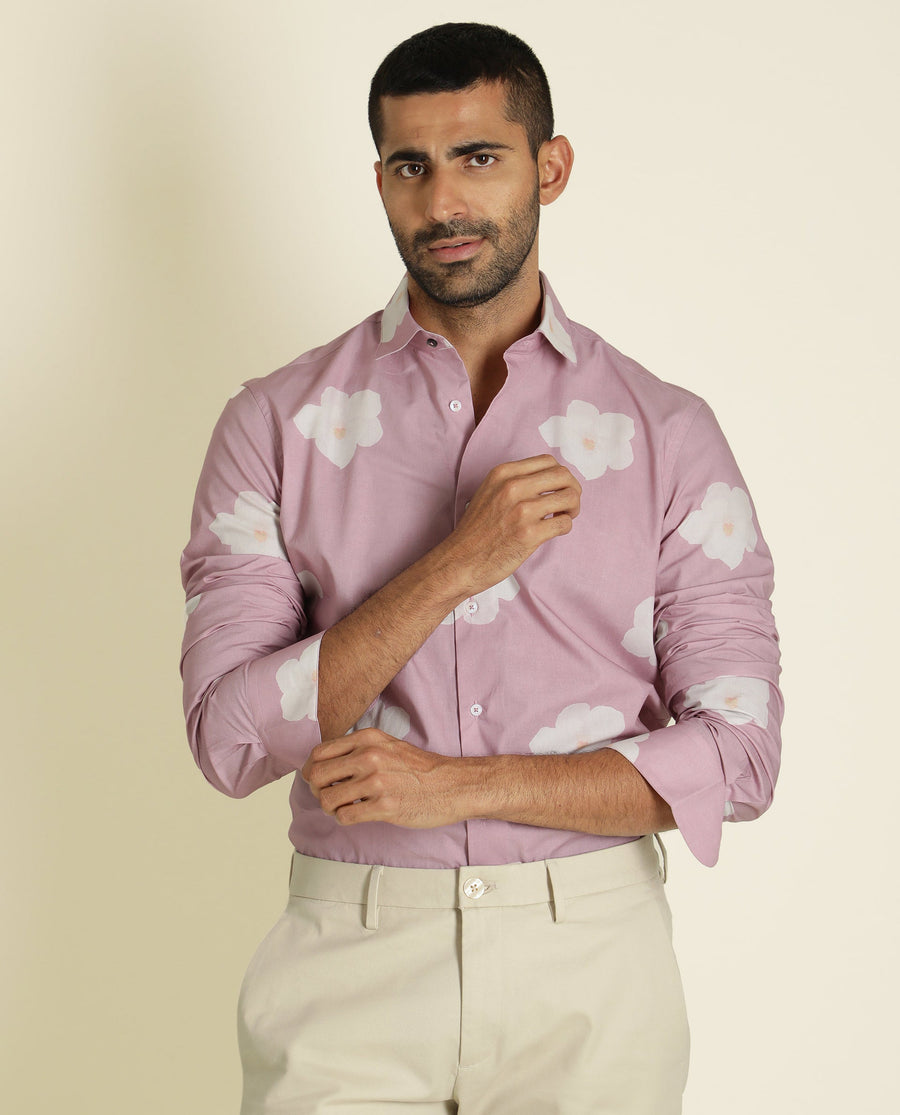 Rare Rabbit Men's Cromer Purple Cotton Floral Print Regular Fit Full Sleeve Collared Shirt