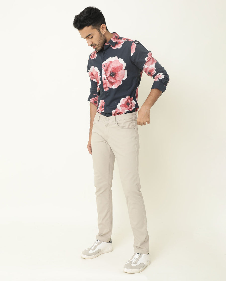 Rare Rabbit Men's Nethers Navy Cotton Floral Print Regular Fit Full Sleeve Collared Shirt