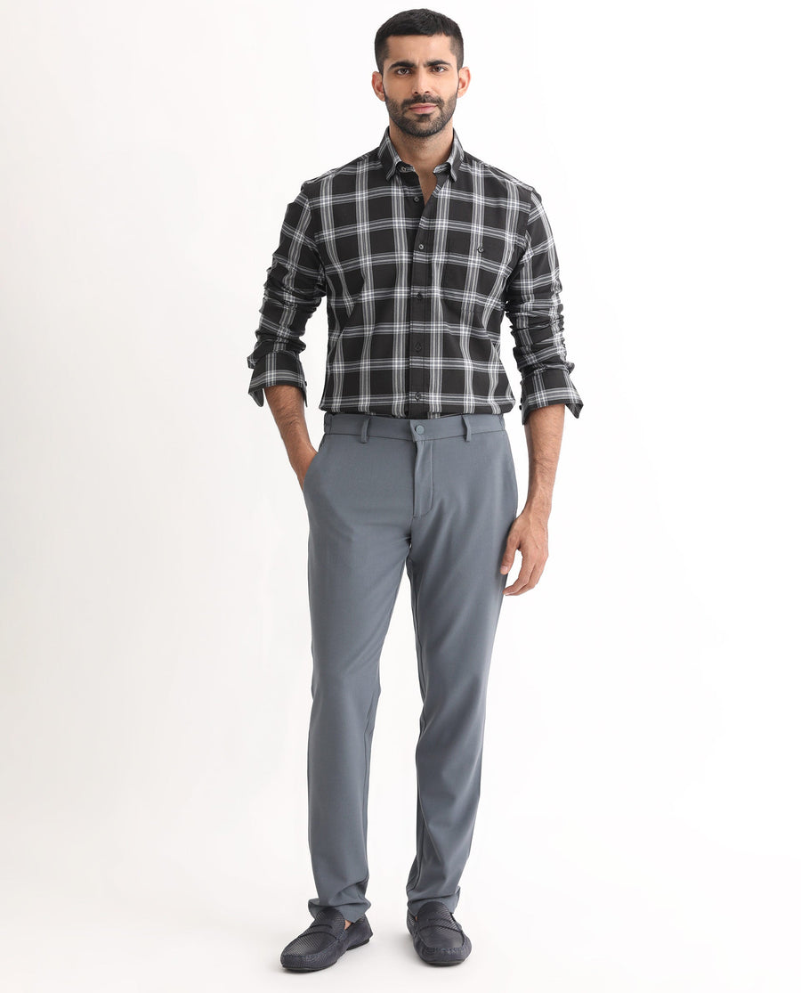 Rare Rabbit Men's Imperial Black Cotton Checked Print Regular Fit Full Sleeve Collared Shirt