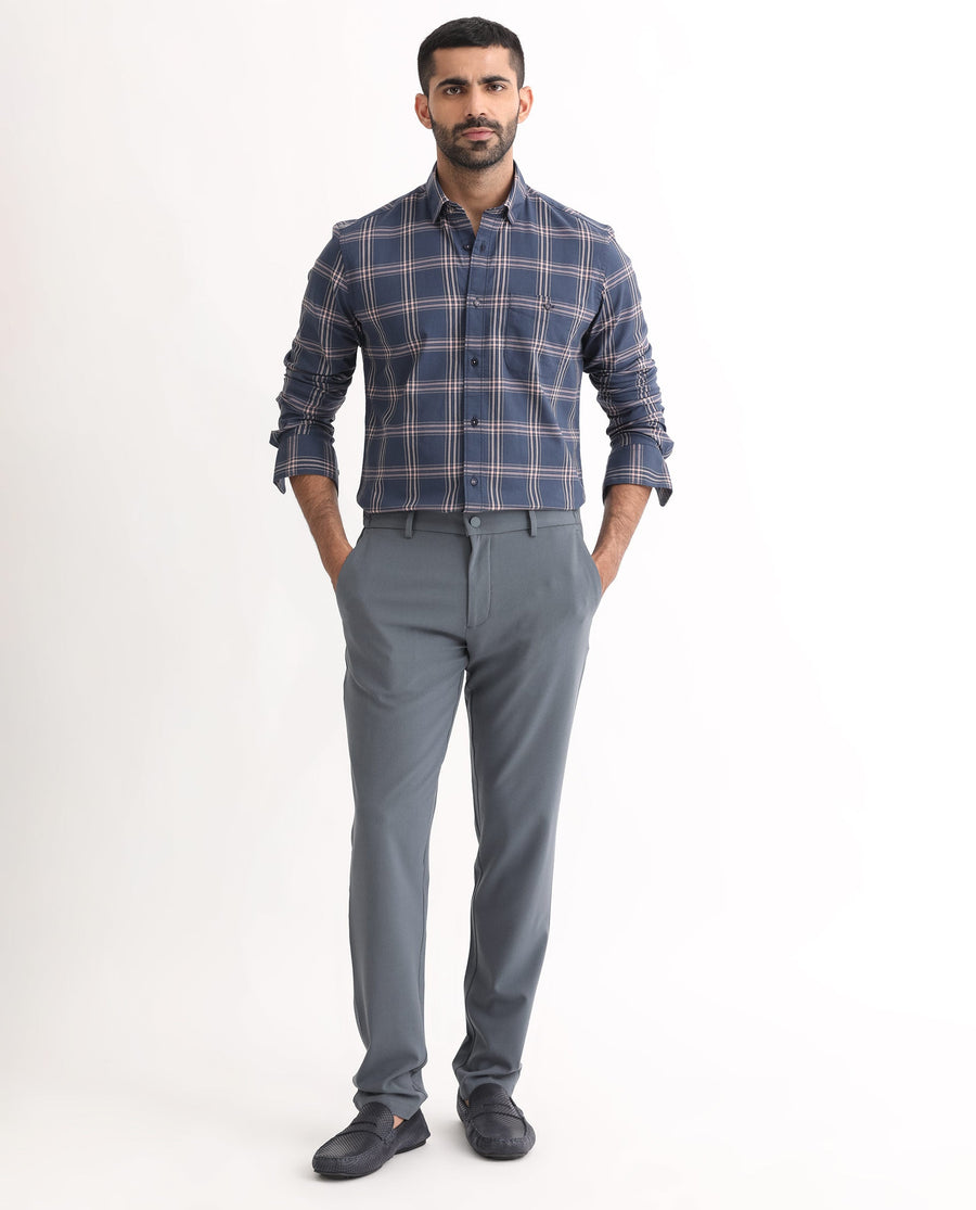 Rare Rabbit Men's Imperial Blue Cotton Checked Print Regular Fit Full Sleeve Collared Shirt