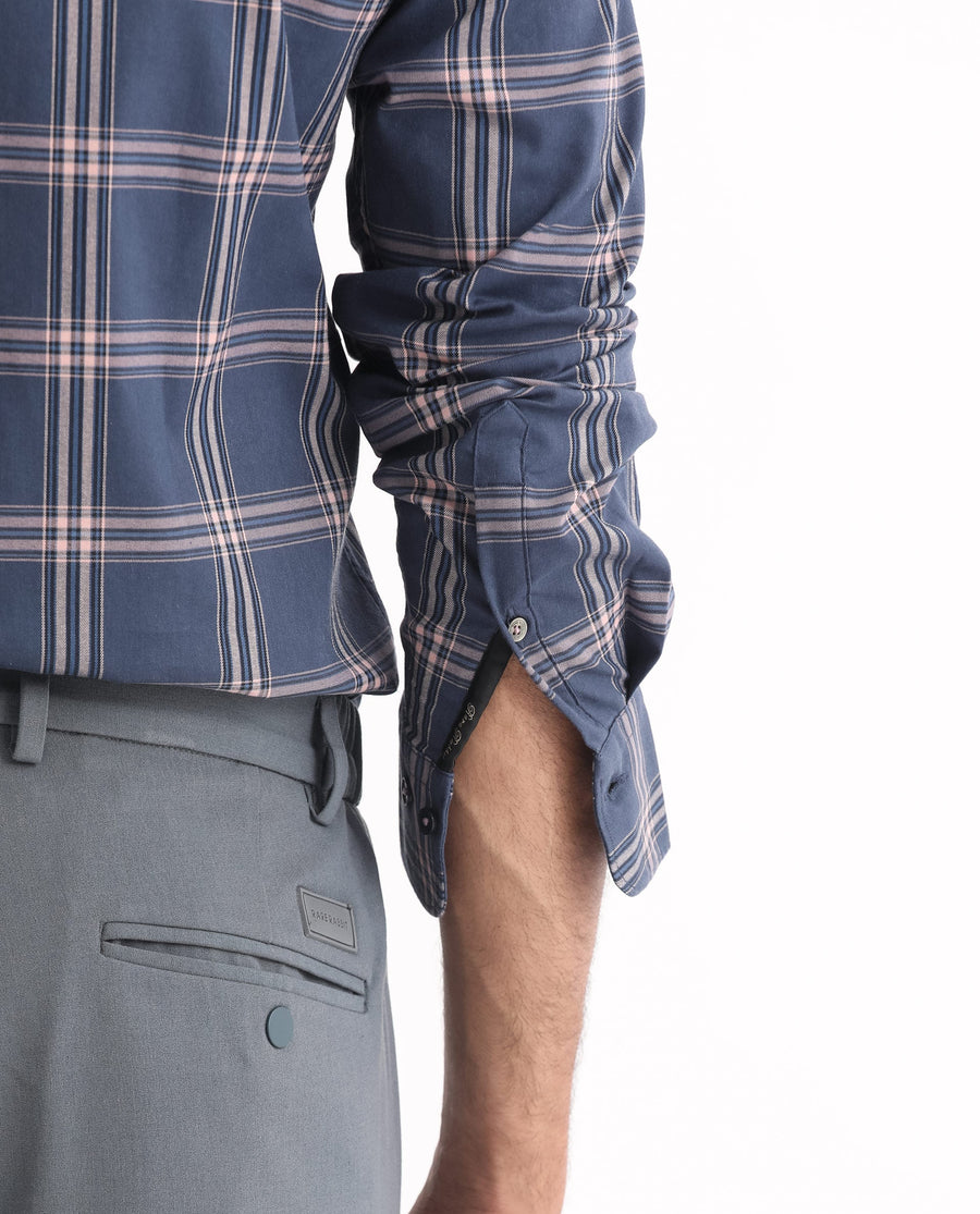 Rare Rabbit Men's Imperial Blue Cotton Checked Print Regular Fit Full Sleeve Collared Shirt