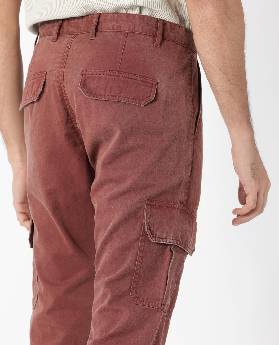 Rare Rabbit Men's Inbuil Brown Cotton Plain Regular Fit Trouser