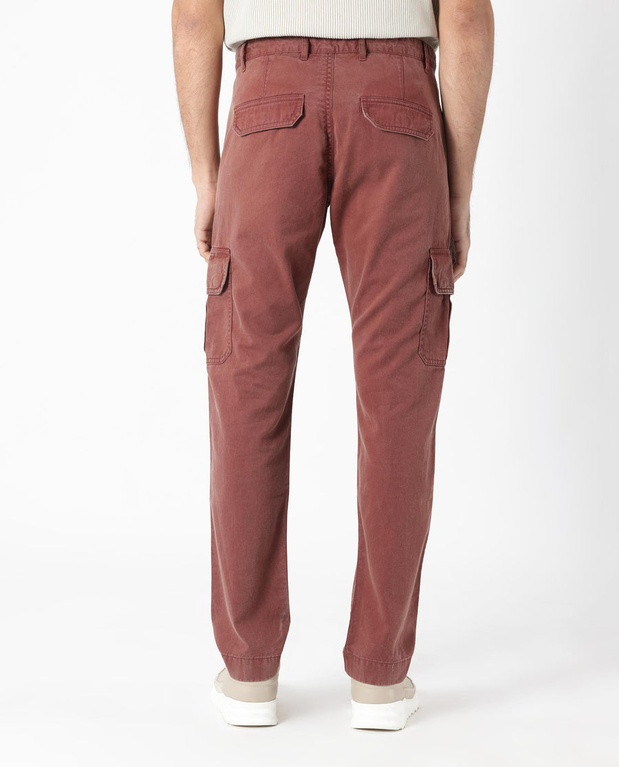 Rare Rabbit Men's Inbuil Brown Cotton Plain Regular Fit Trouser