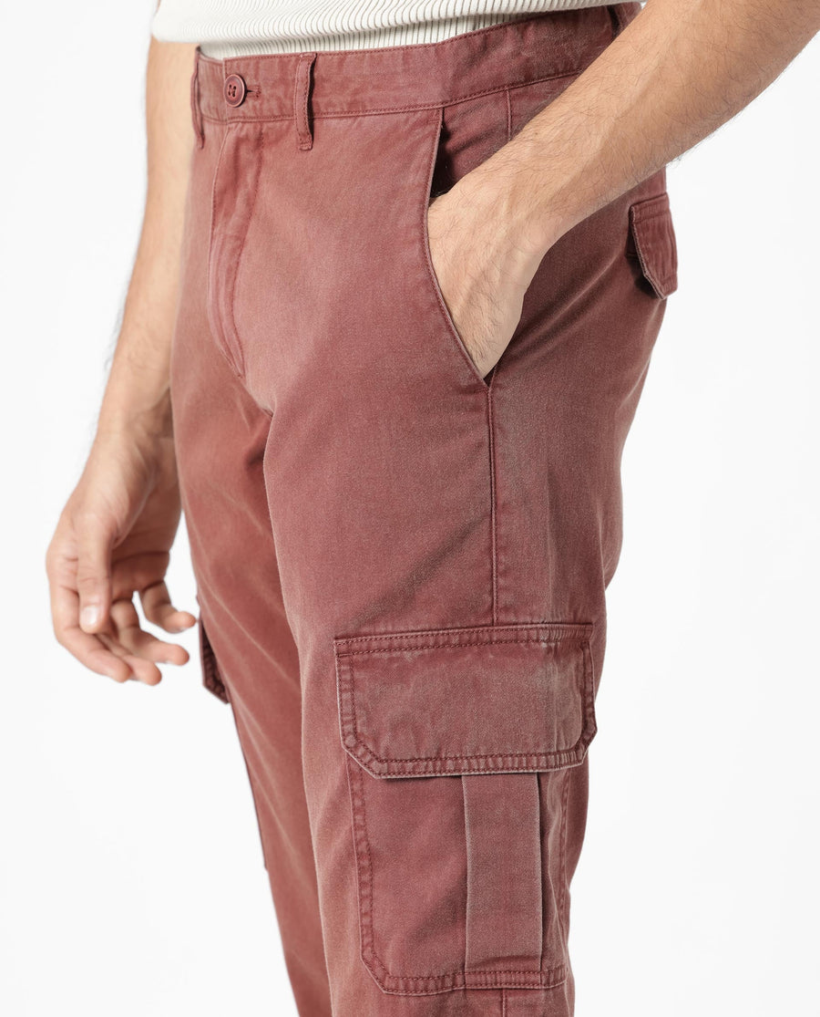 Rare Rabbit Men's Inbuil Brown Cotton Plain Regular Fit Trouser