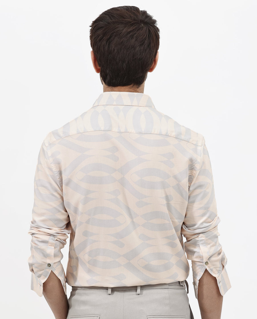 Rare Rabbit Men's Inot Pastel Peach Viscose Abstract Print Regular Fit Full Sleeve Collared Shirt