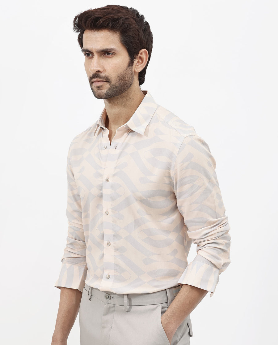 Rare Rabbit Men's Inot Pastel Peach Viscose Abstract Print Regular Fit Full Sleeve Collared Shirt