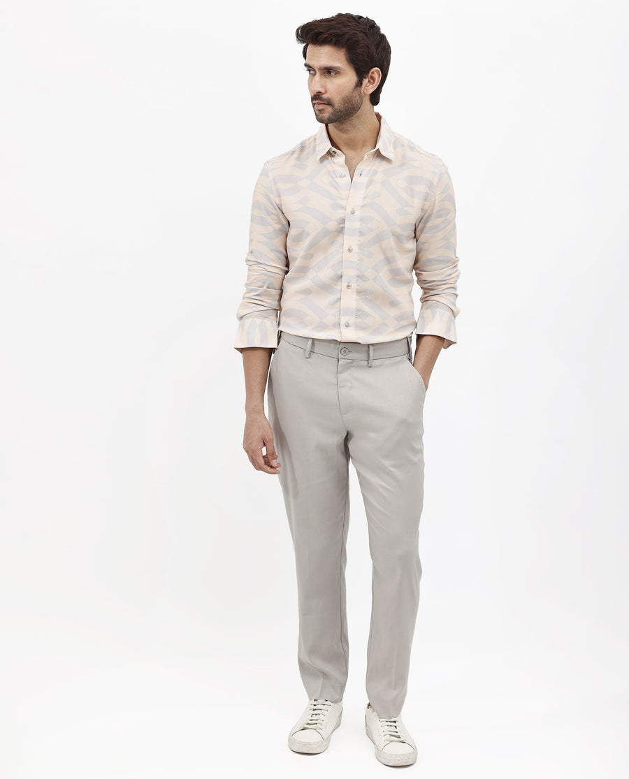 Rare Rabbit Men's Inot Pastel Peach Viscose Abstract Print Regular Fit Full Sleeve Collared Shirt