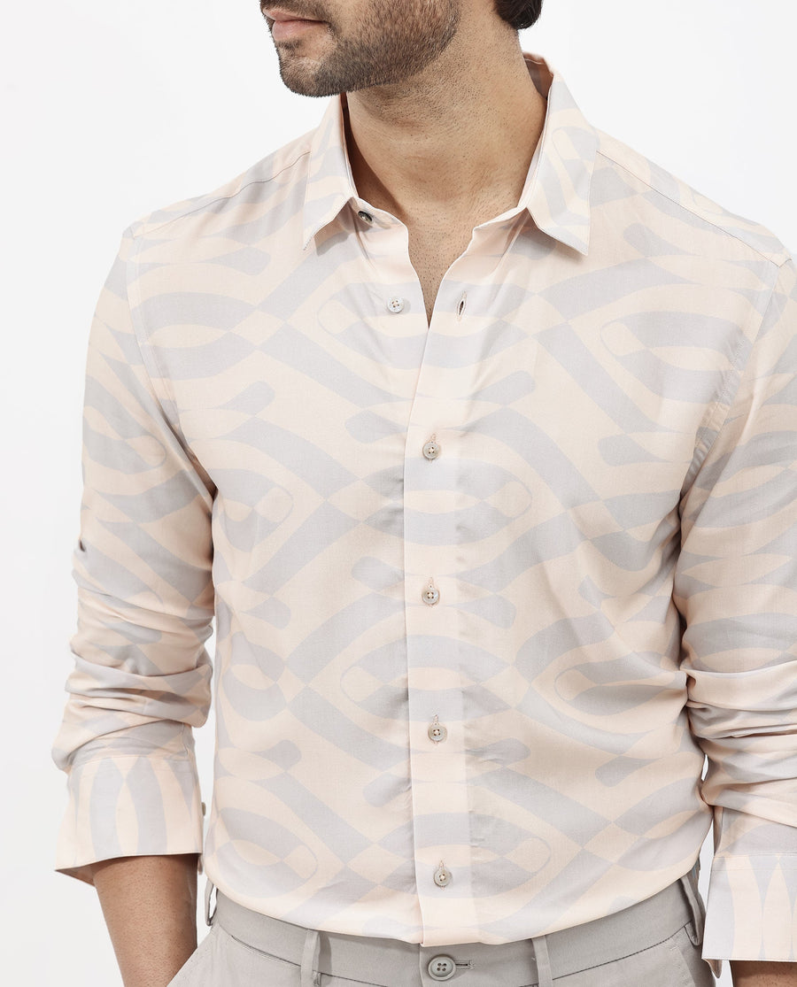 Rare Rabbit Men's Inot Pastel Peach Viscose Abstract Print Regular Fit Full Sleeve Collared Shirt