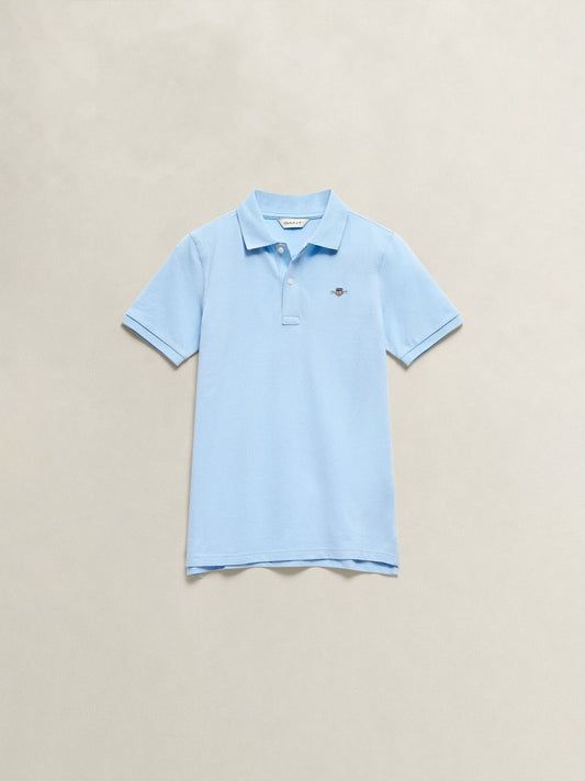 Gant Boys Blue Solid Regular Fit Shield Pique Polo T-Shirt