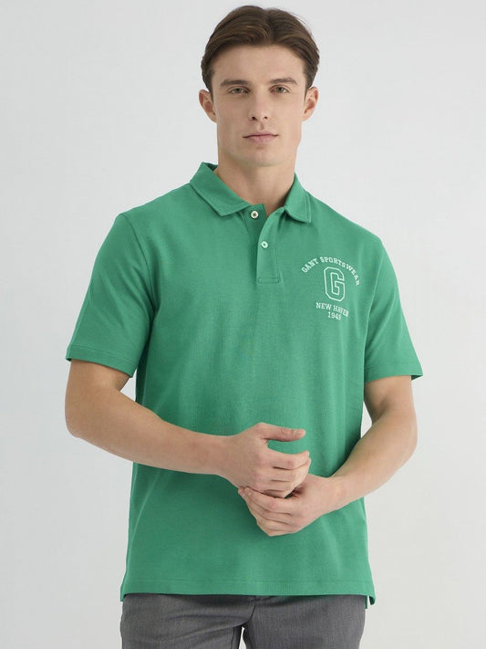 GANT Men Embroidered Chest Graphic Pure Cotton Polo Collar T-Shirt