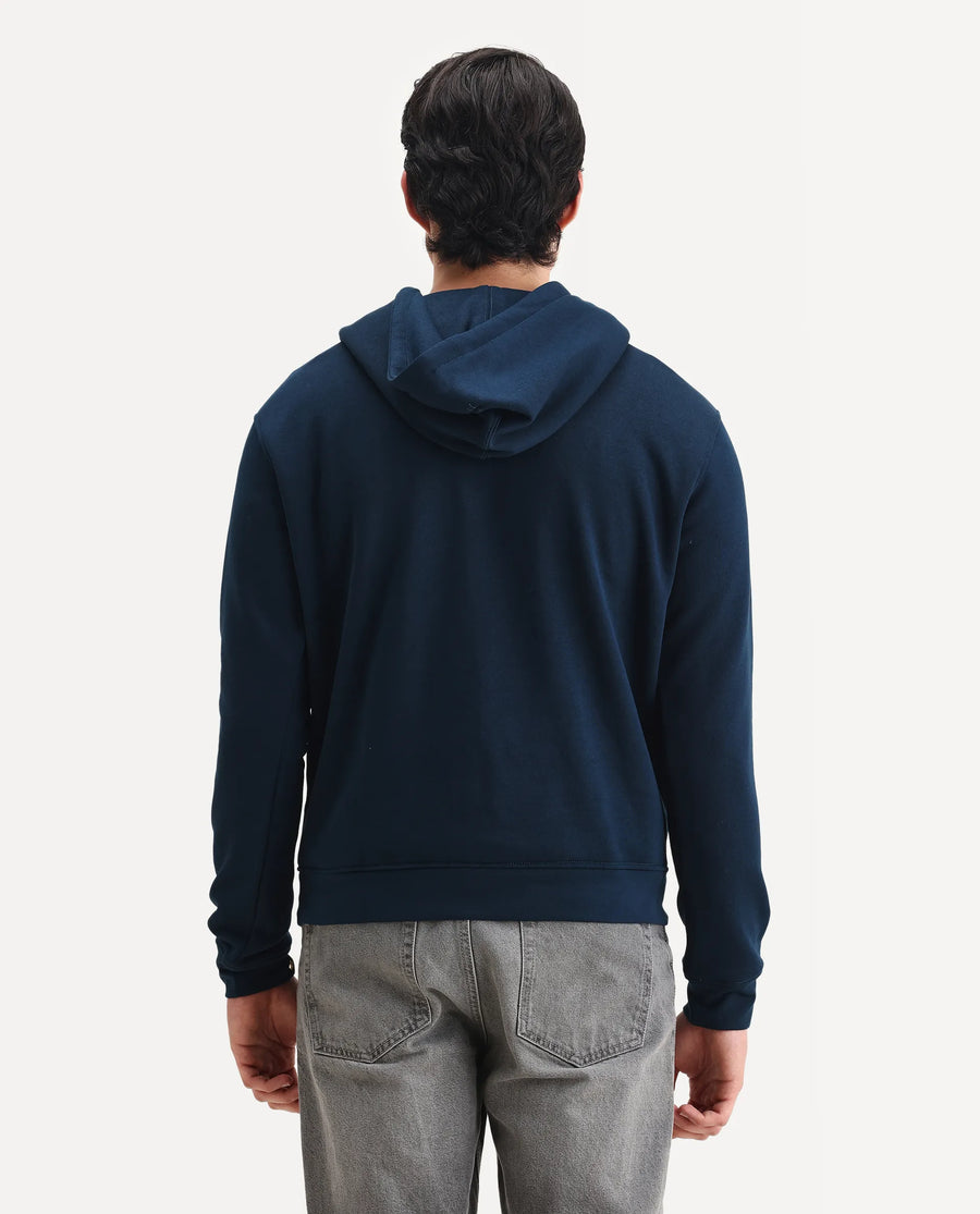 Rare Rabbit Men's Island Teal Cotton Embroidered Regular Fit Full Sleeve Hooded Sweatshirt