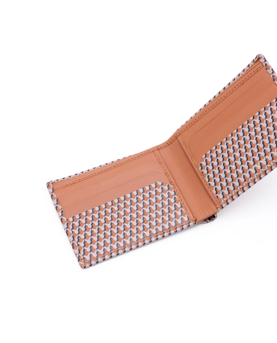 Rare Rabbit Men's Iver Tan Bi Fold Slim Rfid Monogram Print Wallet