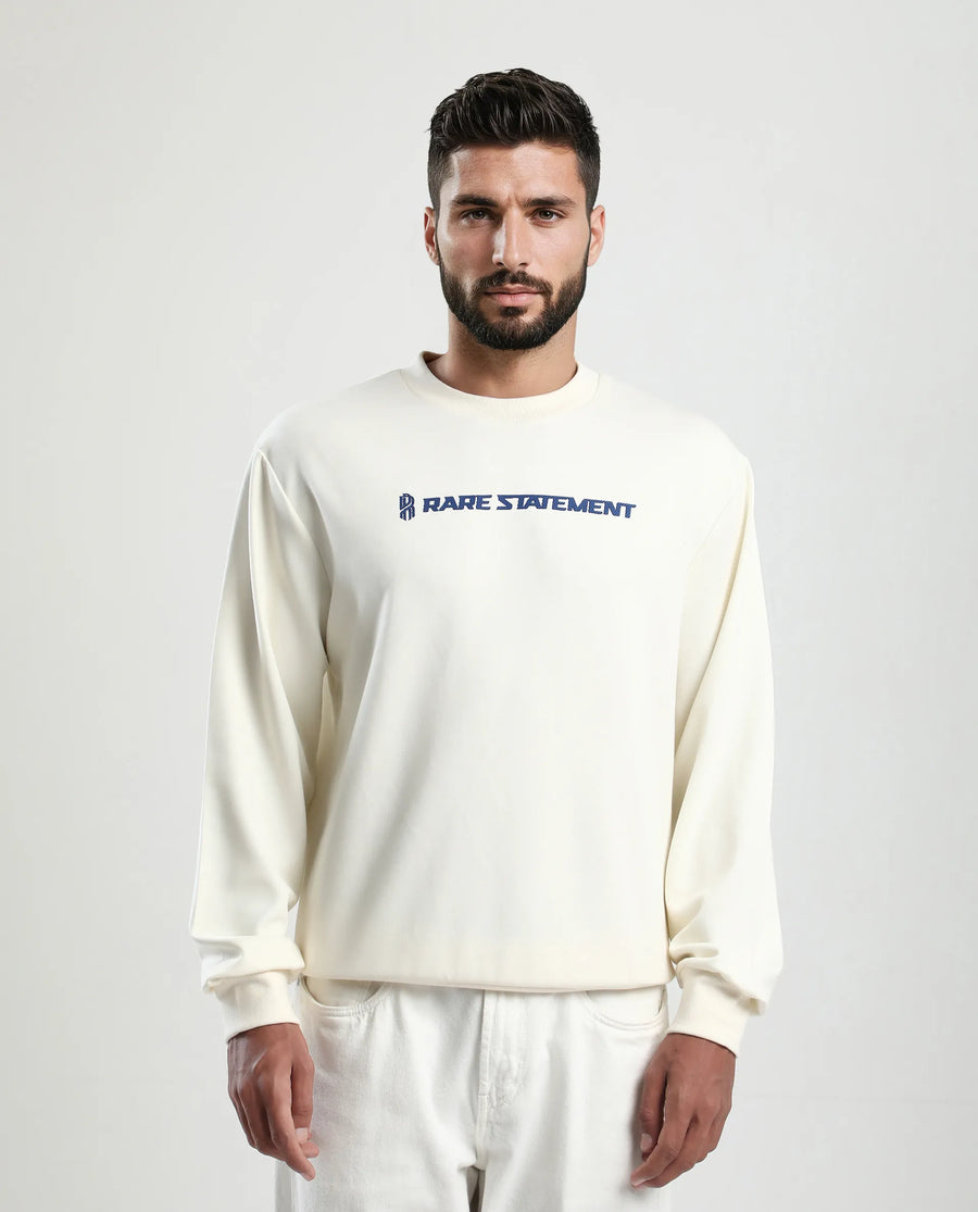Rare Rabbit Men's Jabe-T Off White Modal Blend Graphic Print Regular Fit Full Sleeve Crew Neck Sweatshirt