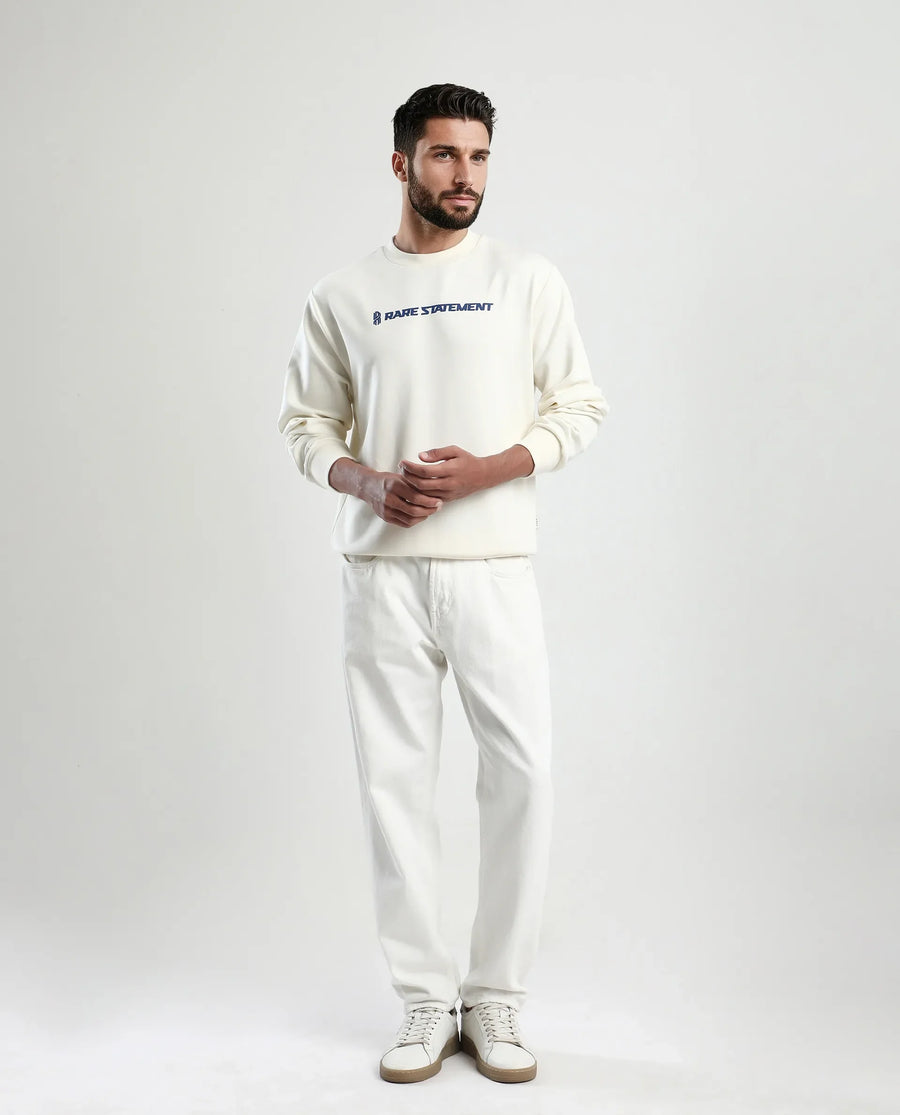 Rare Rabbit Men's Jabe-T Off White Modal Blend Graphic Print Regular Fit Full Sleeve Crew Neck Sweatshirt