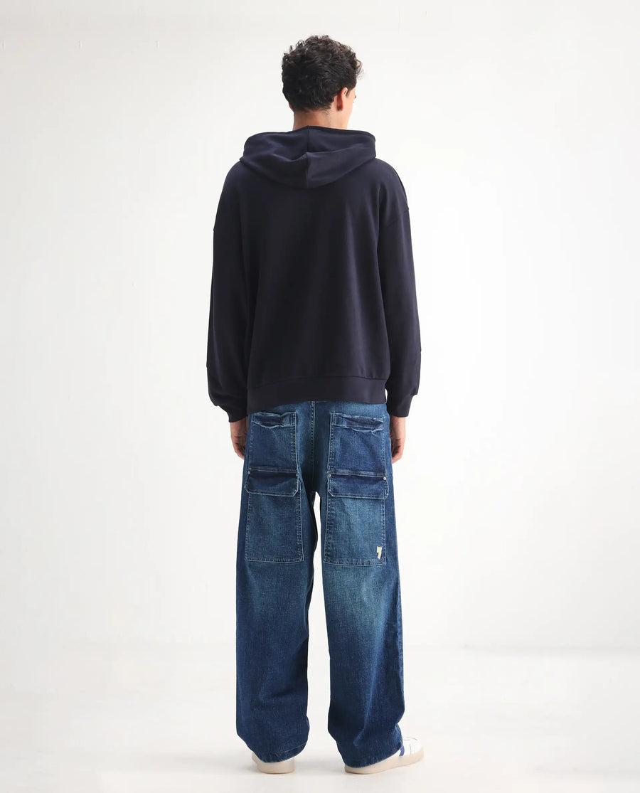 Rare Rabbit Men's Jace Blue Cotton Blend Plain Baggy Fit Jeans