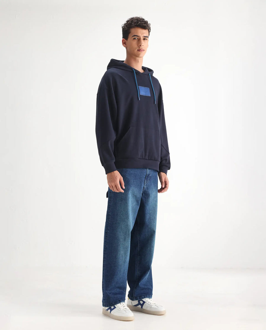 Rare Rabbit Men's Jace Blue Cotton Blend Plain Baggy Fit Jeans