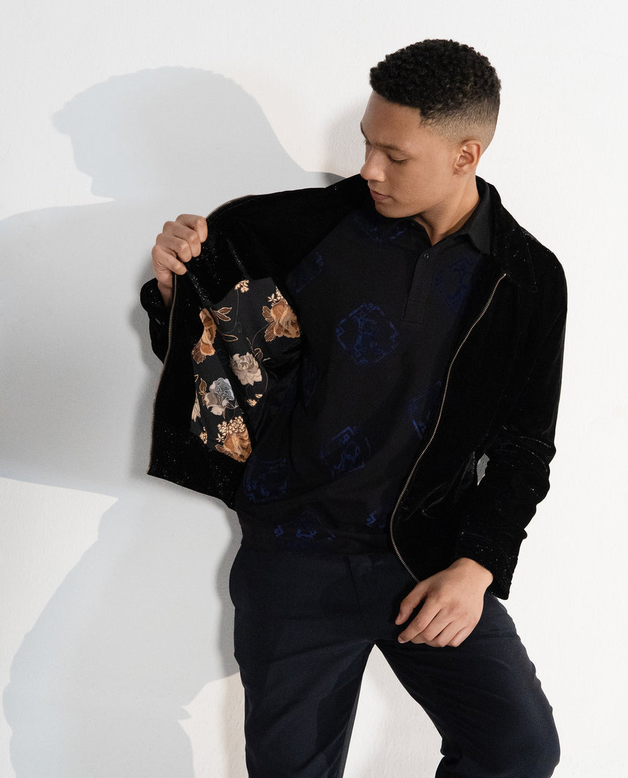Rare Rabbit Men's Otaki-2 Black Lurex Blend Plain Regular Fit Full Sleeve Spread Collar Jacket