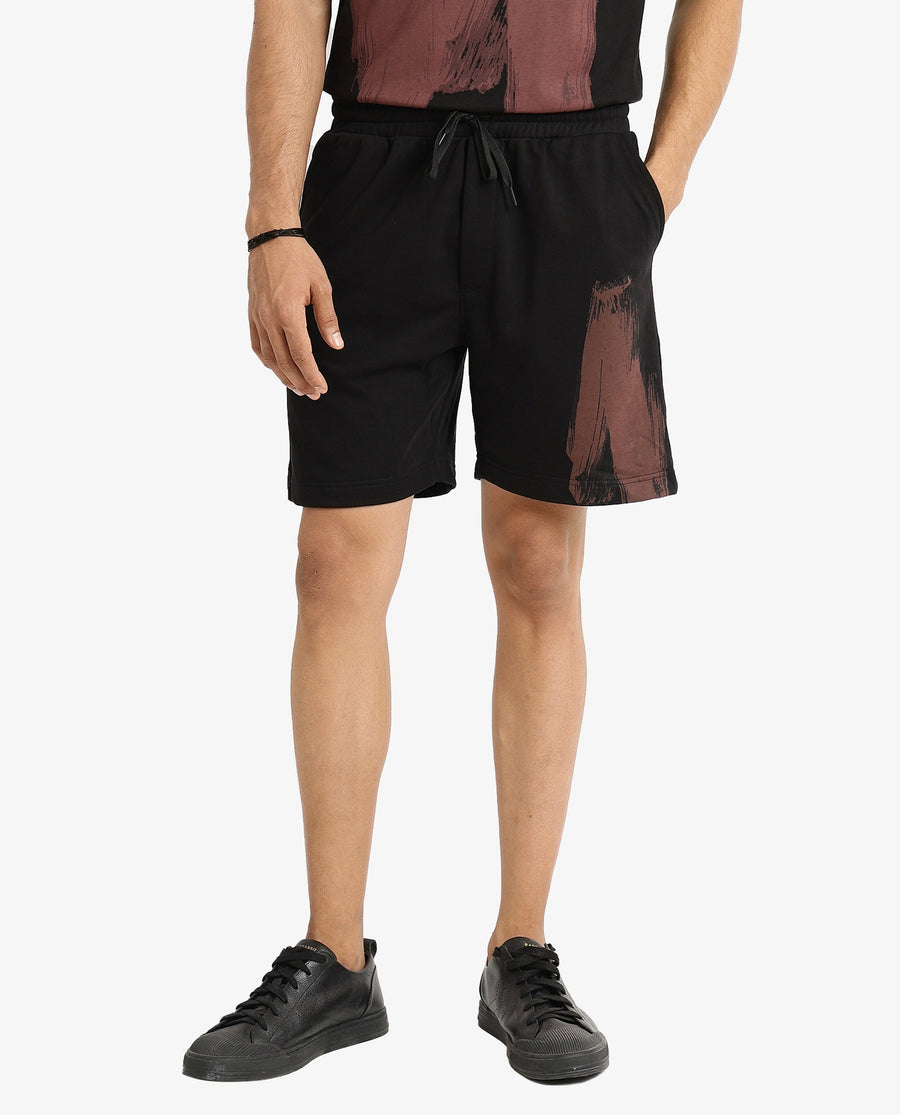 Rare Rabbit Men's Jade-B Black Cotton Blend Graphic Print Oversized Fit Shorts
