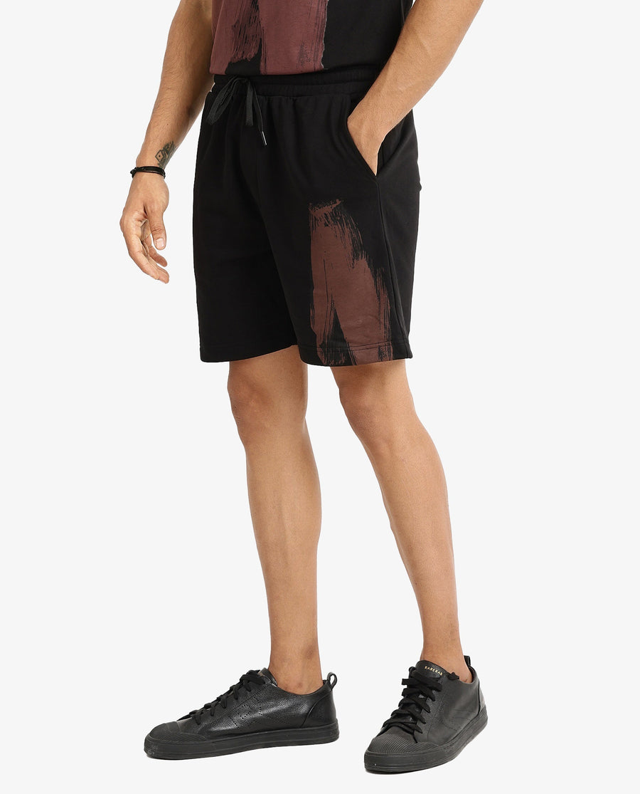 Rare Rabbit Men's Jade-B Black Cotton Blend Graphic Print Oversized Fit Shorts