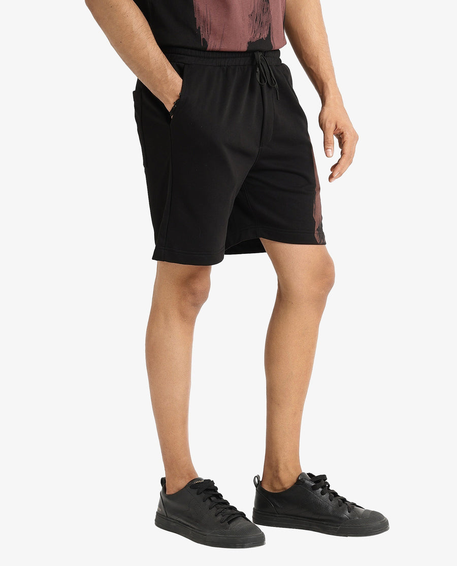 Rare Rabbit Men's Jade-B Black Cotton Blend Graphic Print Oversized Fit Shorts