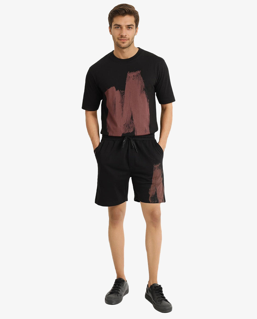 Rare Rabbit Men's Jade-B Black Cotton Blend Graphic Print Oversized Fit Shorts