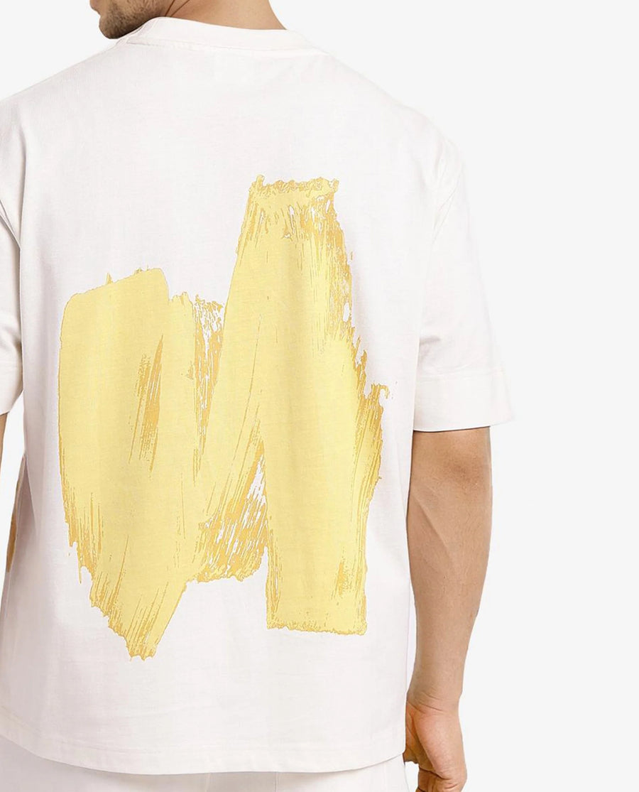 Rare Rabbit Men's Jadez Off White Cotton Graphic Print Oversized Fit Half Sleeve Crew Neck T-Shirt