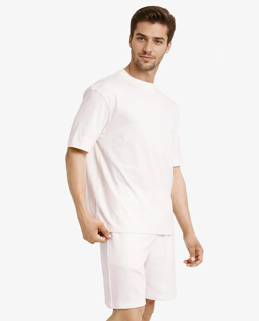 Rare Rabbit Men's Jadez Off White Cotton Graphic Print Oversized Fit Half Sleeve Crew Neck T-Shirt