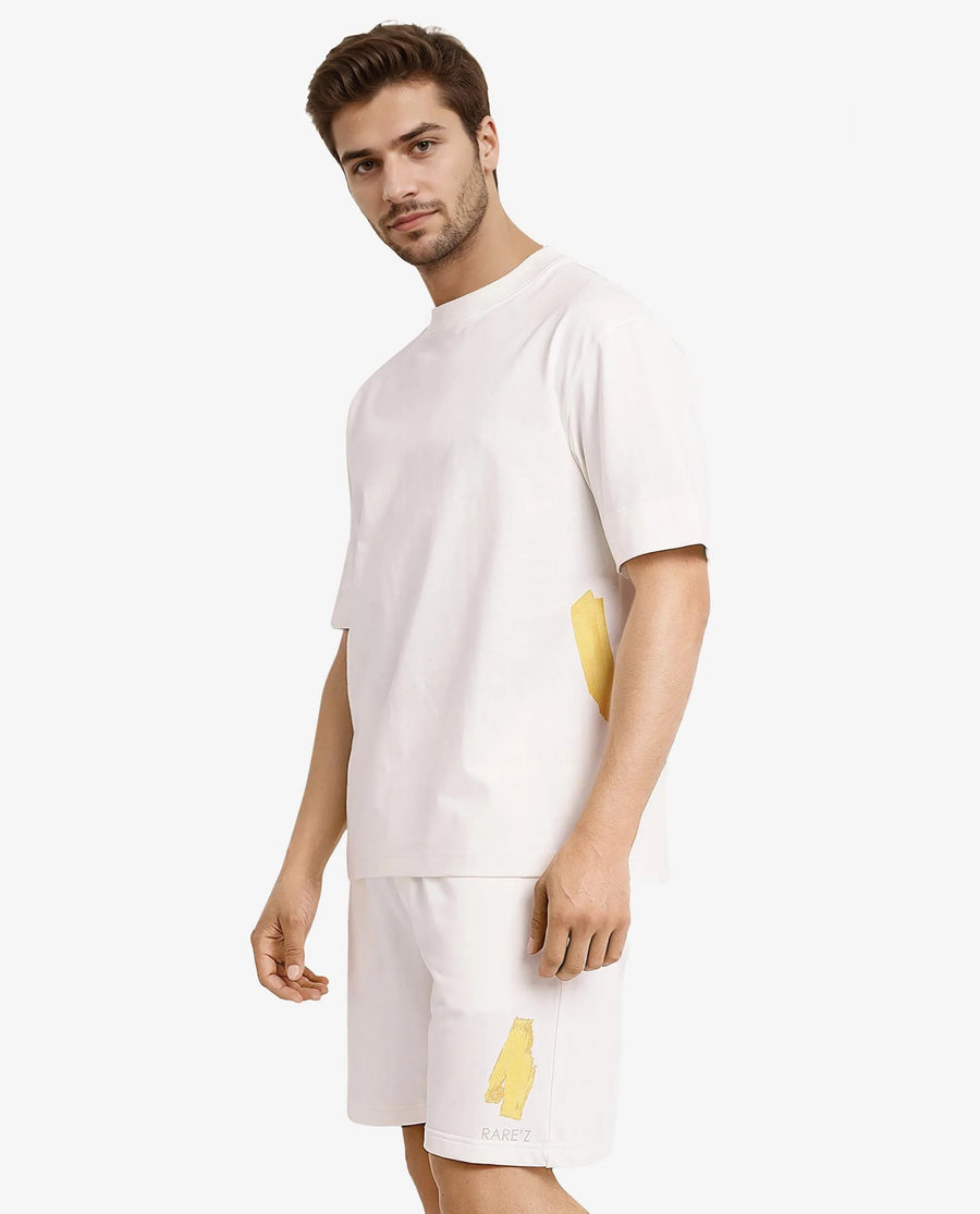 Rare Rabbit Men's Jadez Off White Cotton Graphic Print Oversized Fit Half Sleeve Crew Neck T-Shirt