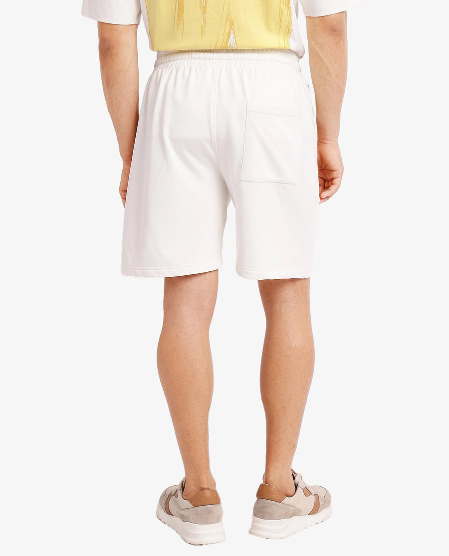 Rare Rabbit Men's Jadez-B Off White Cotton Blend Plain Oversized Fit Shorts