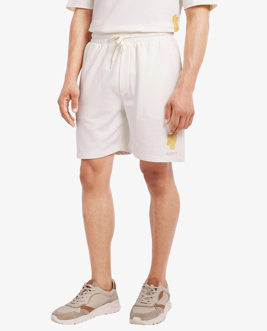 Rare Rabbit Men's Jadez-B Off White Cotton Blend Plain Oversized Fit Shorts