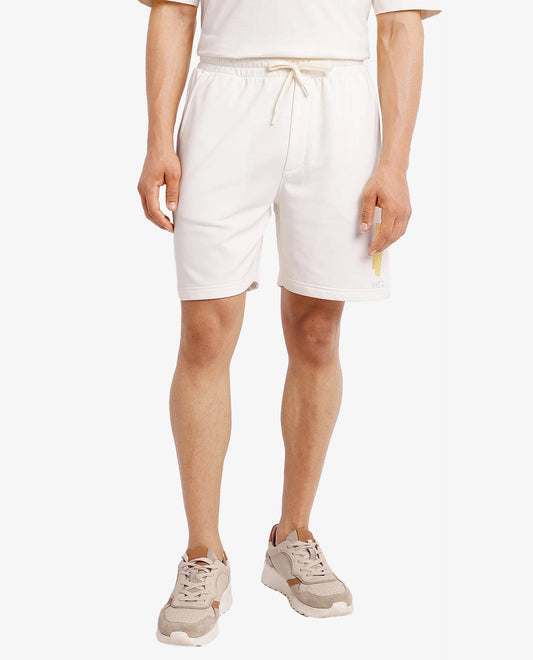 Rare Rabbit Men's Jadez-B Off White Cotton Blend Plain Oversized Fit Shorts
