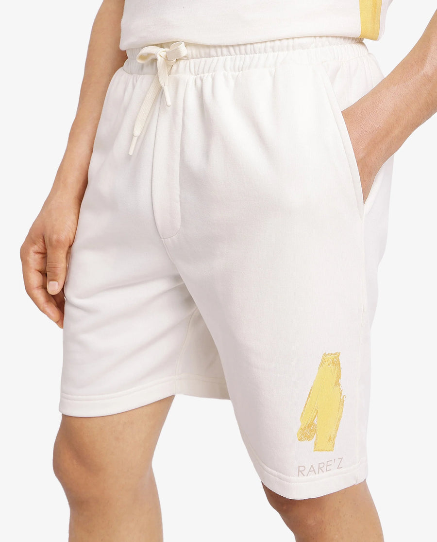 Rare Rabbit Men's Jadez-B Off White Cotton Blend Plain Oversized Fit Shorts