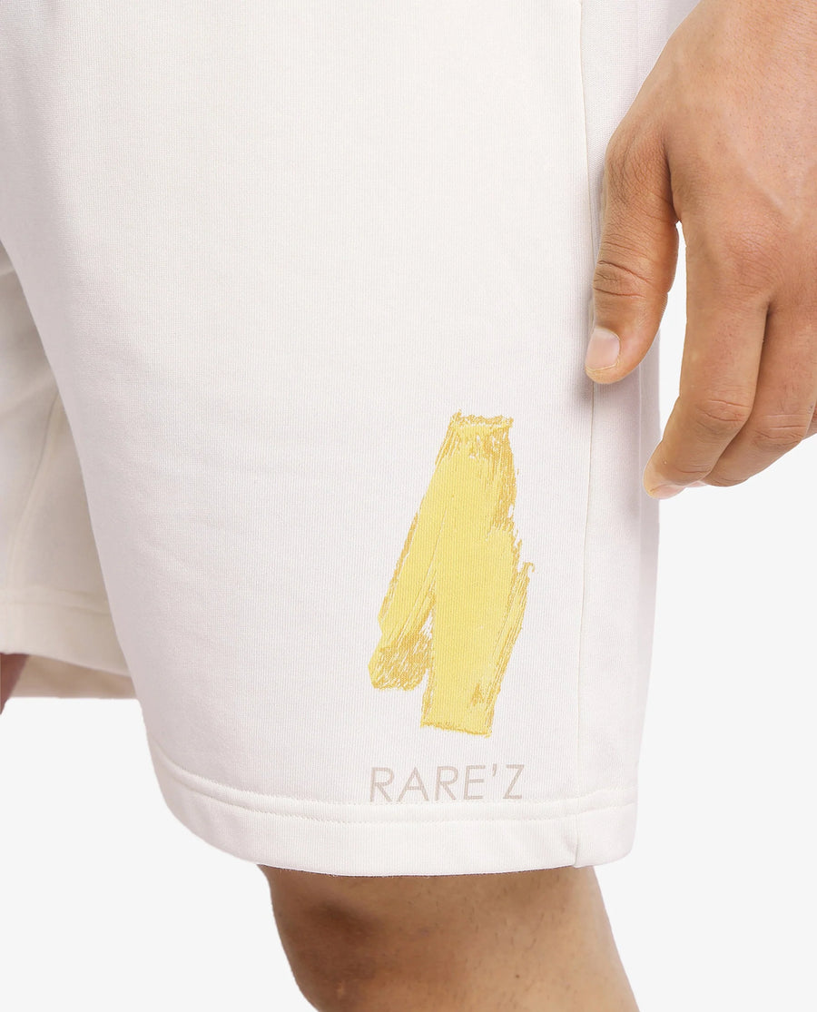 Rare Rabbit Men's Jadez-B Off White Cotton Blend Plain Oversized Fit Shorts