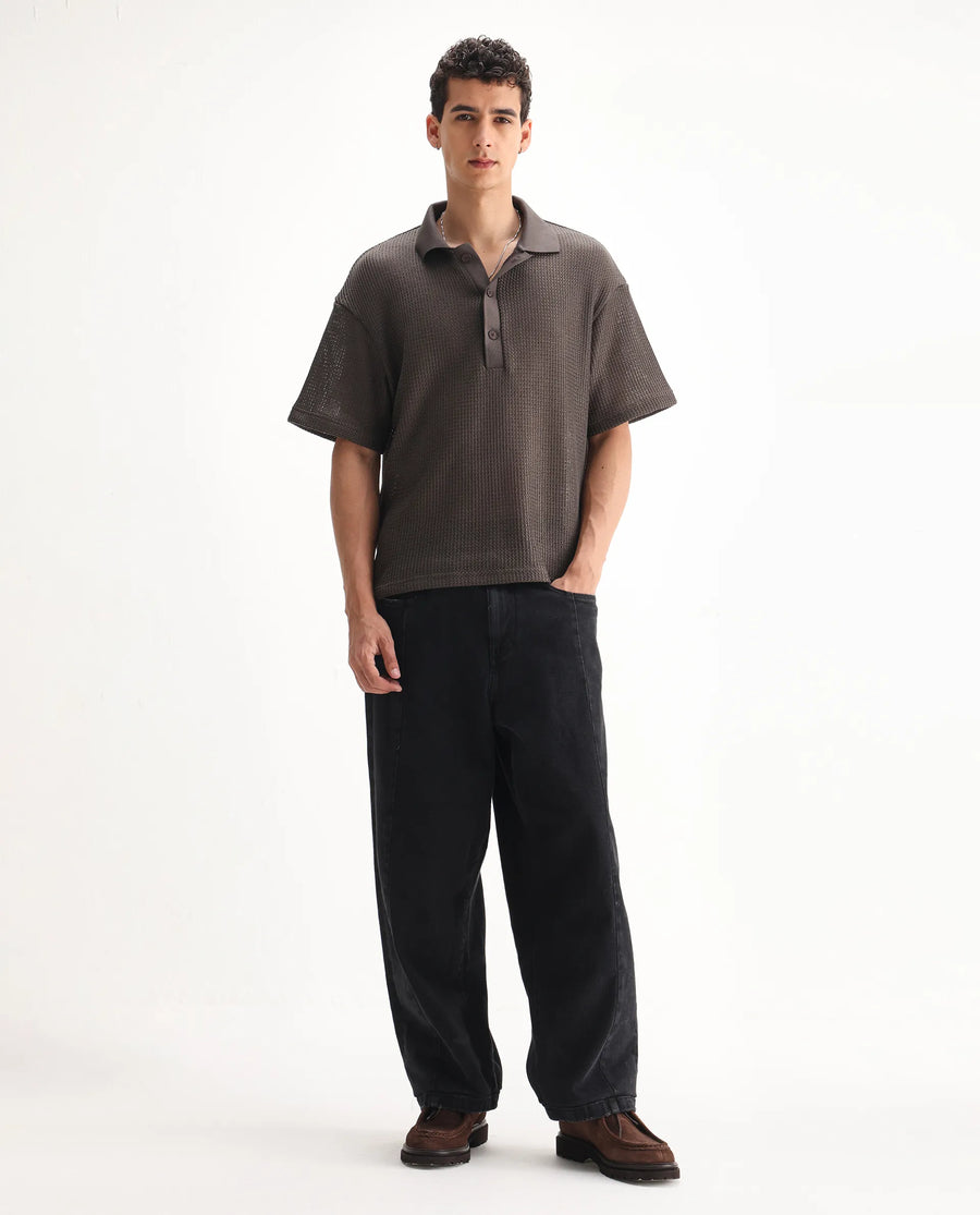 Rare Rabbit Men's Janik Grey Cotton Blend Plain Baggy Fit Jeans