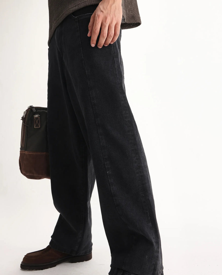 Rare Rabbit Men's Janik Grey Cotton Blend Plain Baggy Fit Jeans