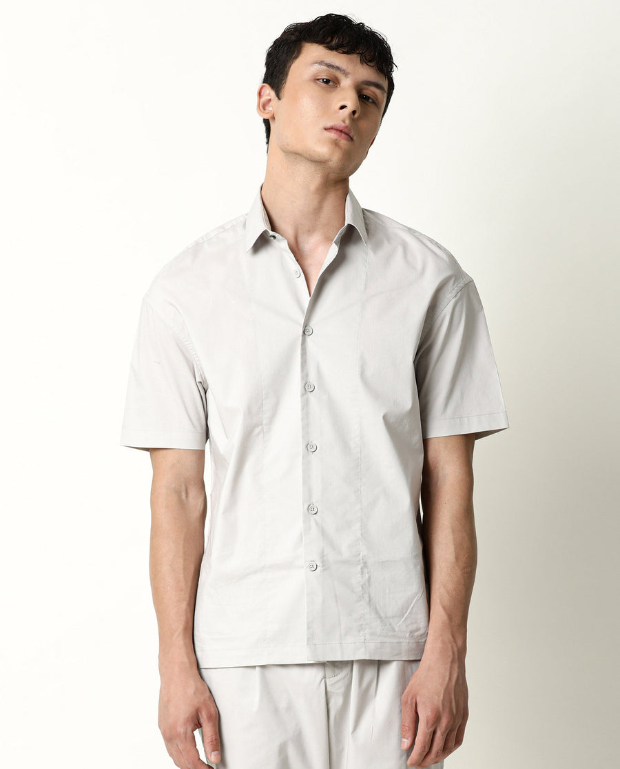 Rare Rabbit Men's Shibuya Beige Cotton Plain Regular Fit Half Sleeve Spread Collar Shirt