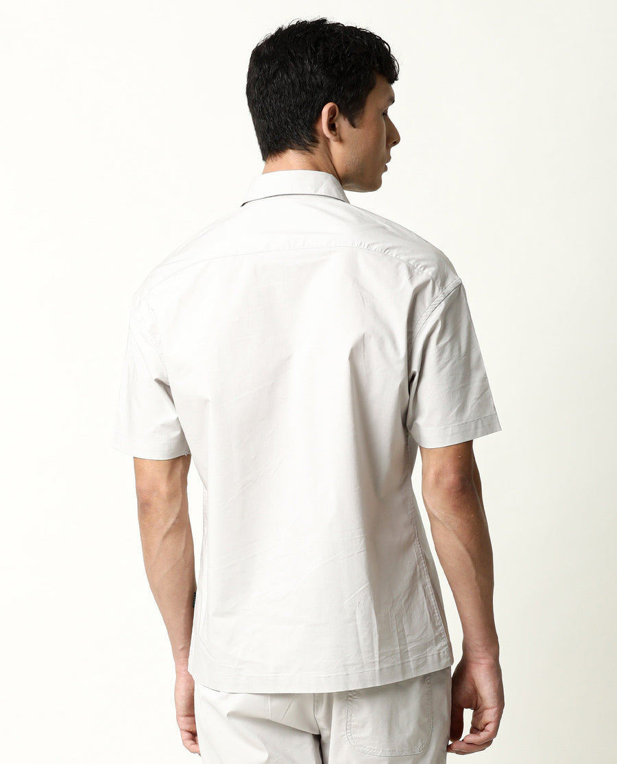 Rare Rabbit Men's Shibuya Beige Cotton Plain Regular Fit Half Sleeve Spread Collar Shirt