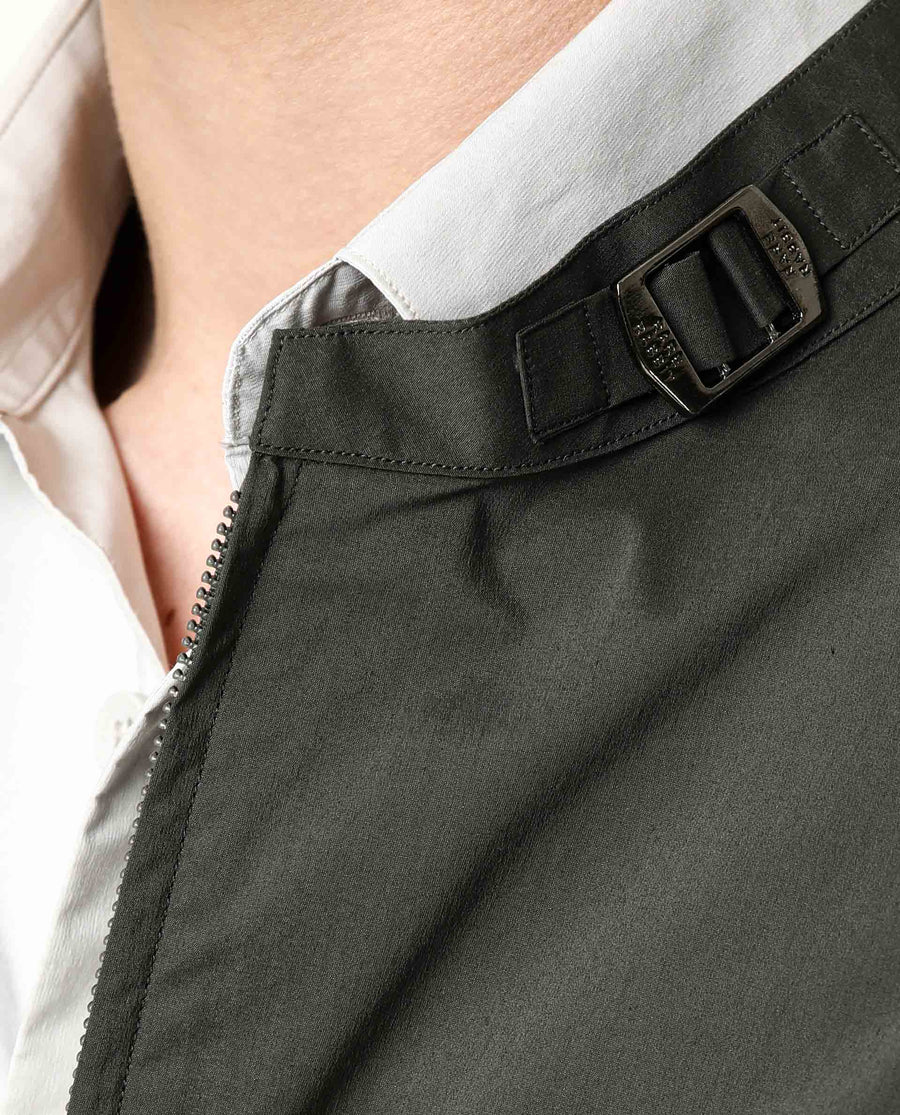 Rare Rabbit Men's Saka Olive Cotton Plain Regular Fit Full Sleeve Mandarin Collar Jacket