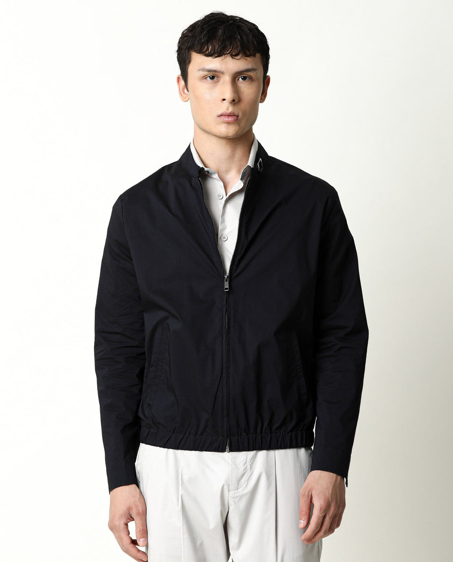 Rare Rabbit Men's Saka Navy Cotton Plain Regular Fit Full Sleeve Mandarin Collar Jacket