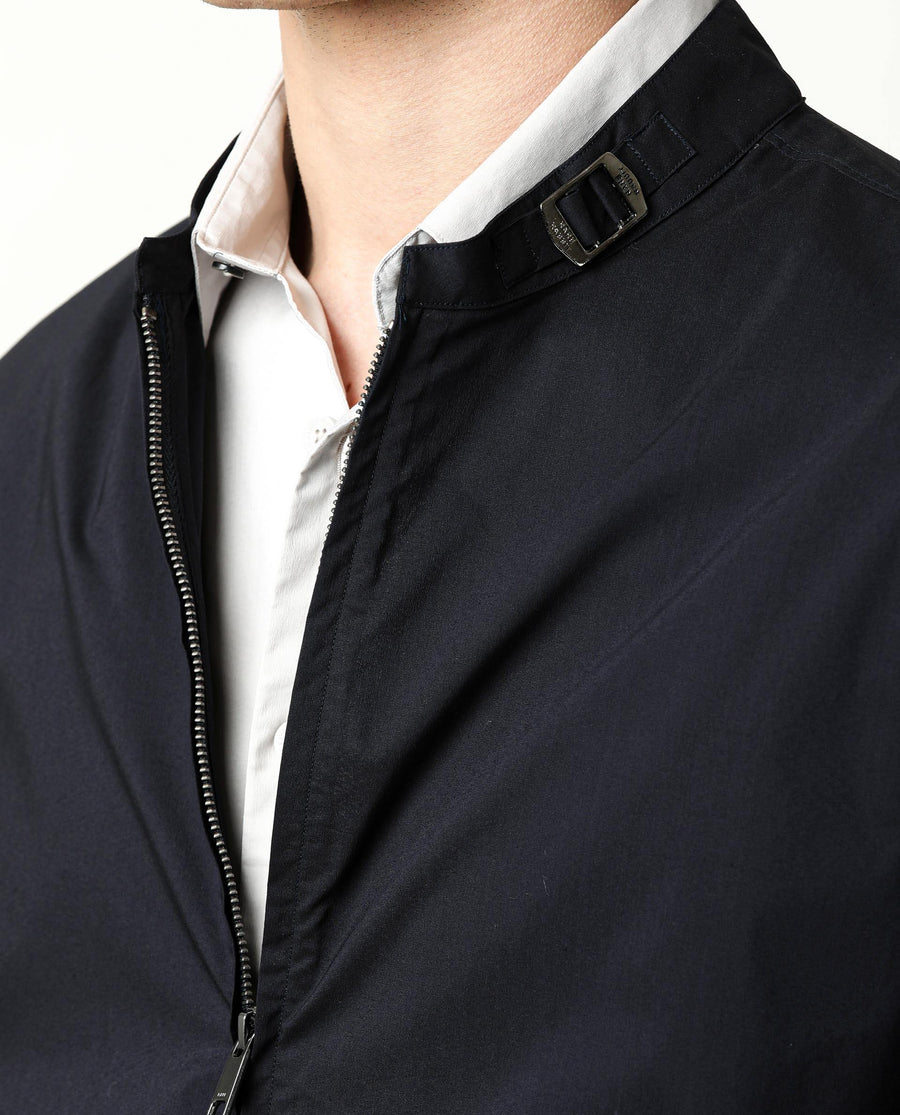 Rare Rabbit Men's Saka Navy Cotton Plain Regular Fit Full Sleeve Mandarin Collar Jacket