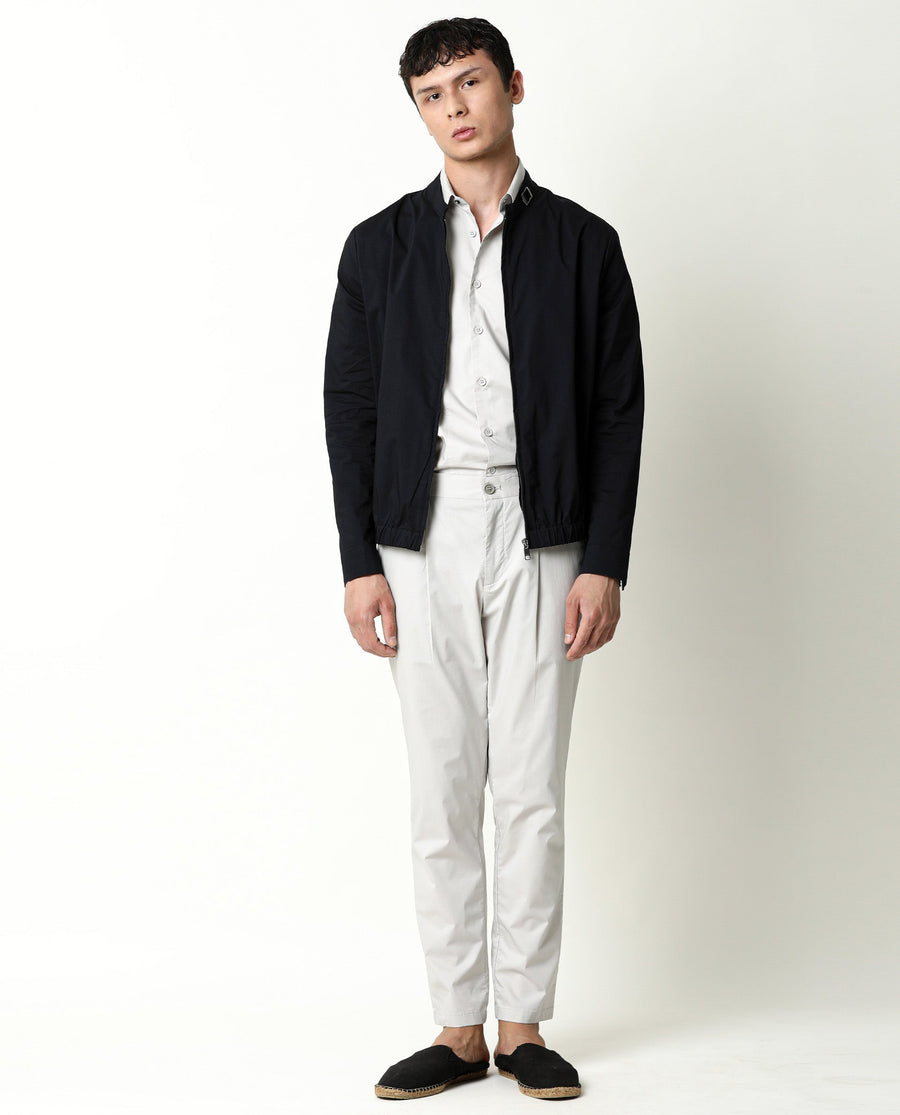 Rare Rabbit Men's Saka Navy Cotton Plain Regular Fit Full Sleeve Mandarin Collar Jacket