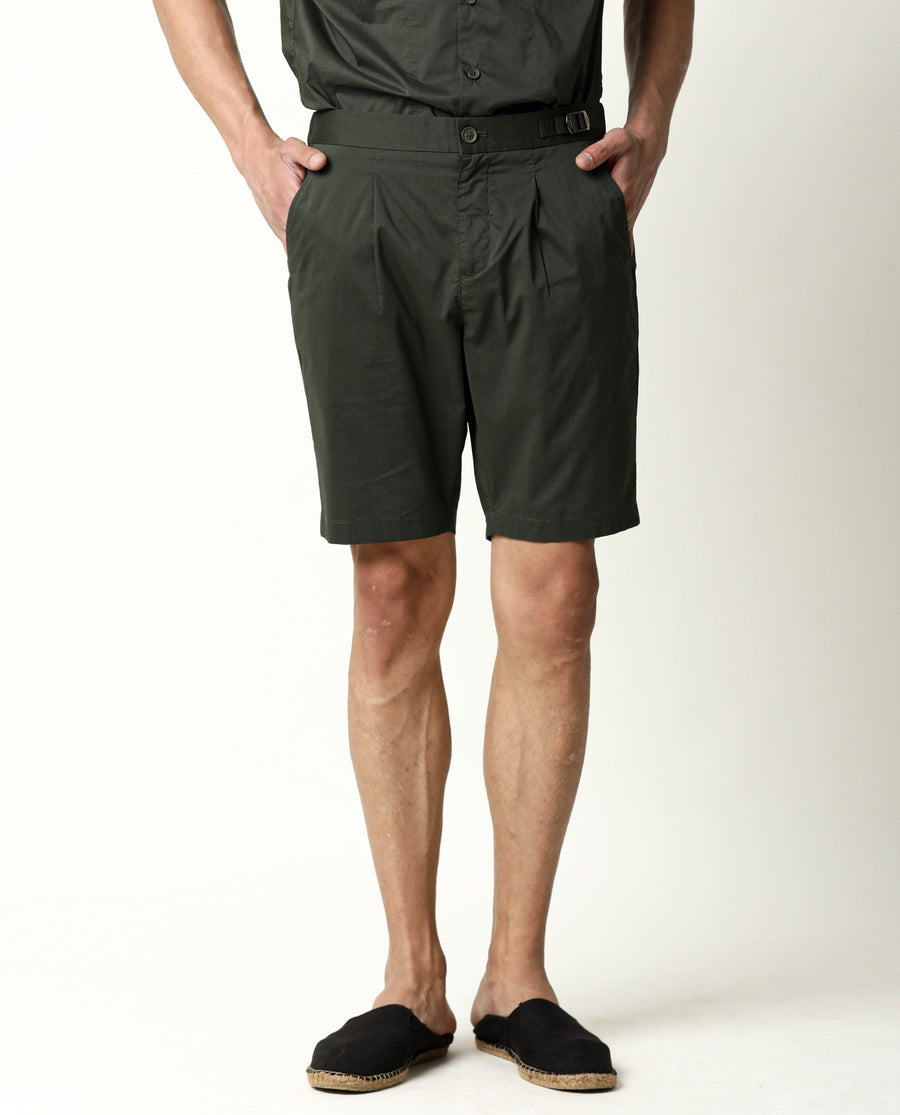 Rare Rabbit Men's Osaka Olive Cotton Plain Regular Fit Shorts