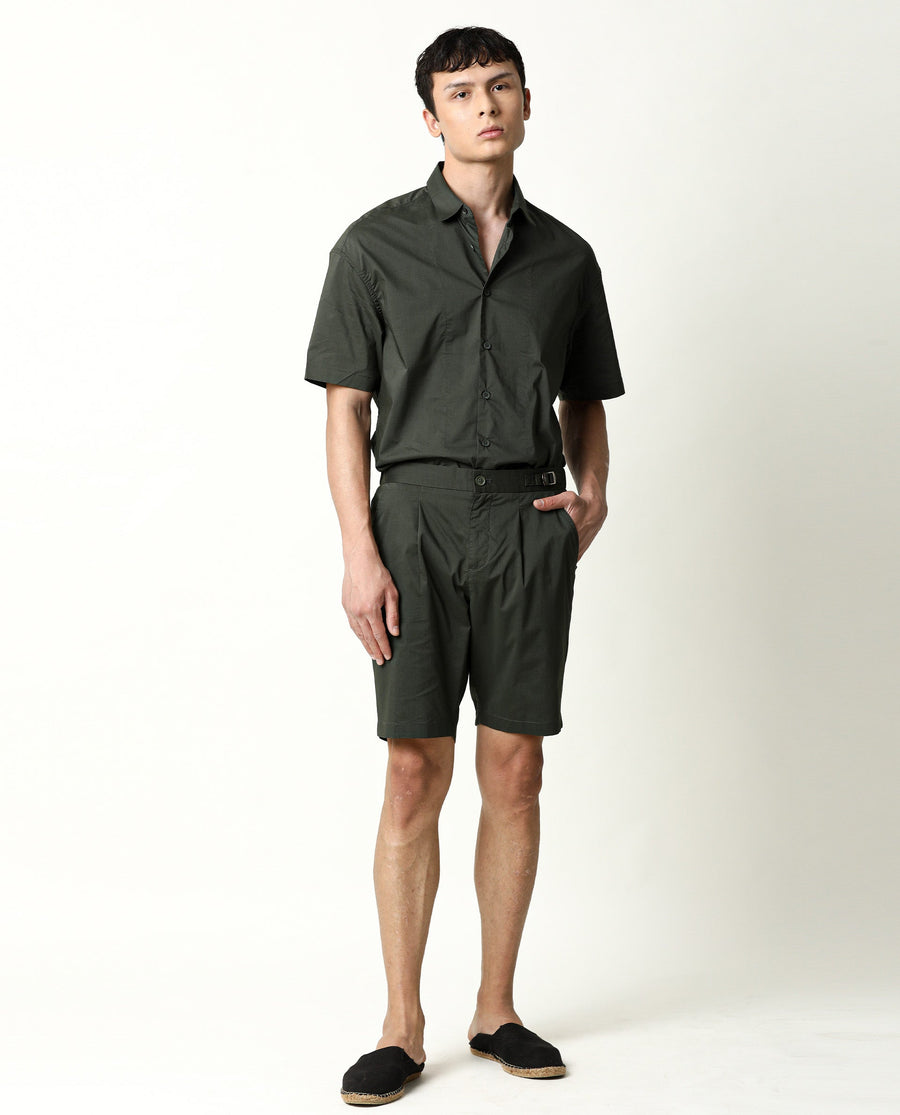 Rare Rabbit Men's Osaka Olive Cotton Plain Regular Fit Shorts