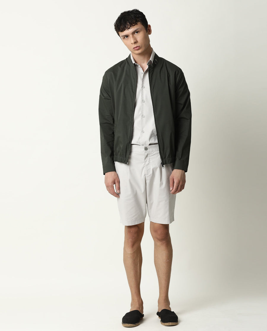 Rare Rabbit Men's Saka Olive Cotton Plain Regular Fit Full Sleeve Mandarin Collar Jacket